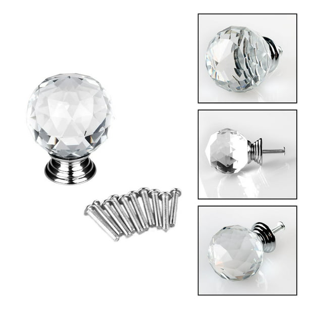Zinc Alloy Screw 30mm Decor Crystal Glass Door Knobs Clear Diamond Pull Handle
